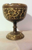 Vintage Brass  Footed Ashtray Incised Hand Made India 3.75&quot; - £18.77 GBP