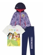DISNEY PRINCESS ~ 3-Piece Set ~ Hooded Jacket ~ Graphic Tee ~ Leggings ~... - £29.55 GBP