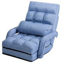 Costway Folding Floor Armchair w/6-position Adjustable Back &amp; Lumbar Pillow Blue - £126.59 GBP