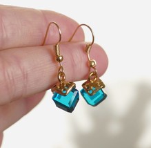 Blue Cube Crystal Hypoallergenic Hook Earrings, Free Shipping F132 - £7.95 GBP