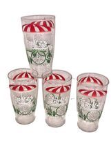 Vintage Set 4 Anchor Hocking Flower Cart Drinking Glasses Umbrella 6” Tall - $34.00