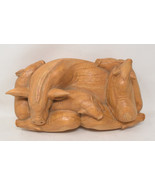 Vintage Large Wood Carved Pig with 6 Piglets Folk Art - $222.75