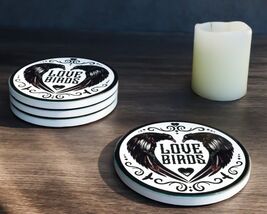 Poe's Raven Heart Love Birds Ceramic Coaster Set of 4 Tiles With Cork Ba... - $29.99