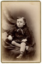 Antique Circa 1880s Cabinet Card Swaine Handsome Little Boy Sitting Rochester NH - £7.46 GBP