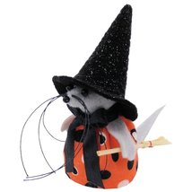 Halloween Mouse Witch With Broom Orange, Dot Print Dress, Handmade - $8.95