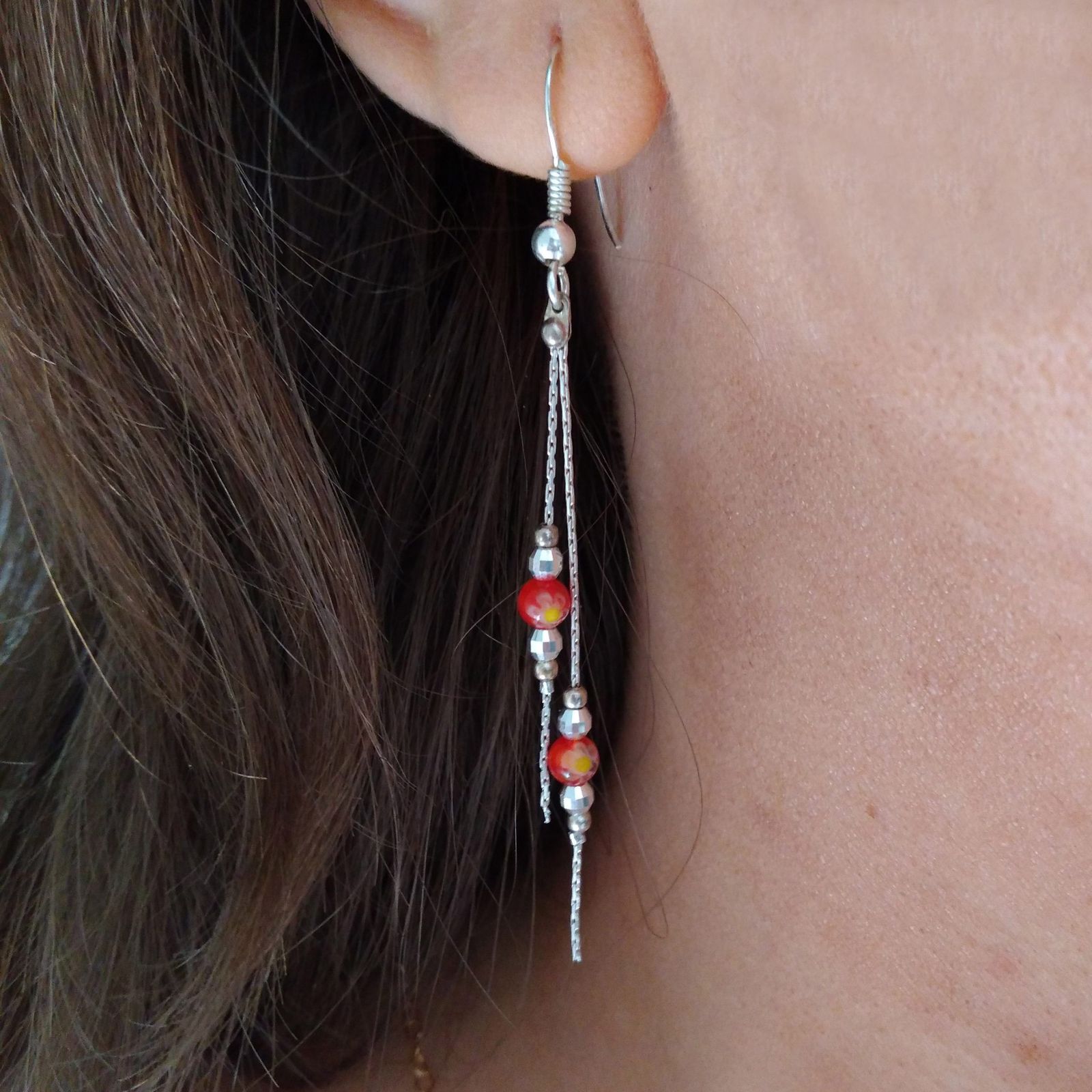 925 sterling silver murano glass earrings,crystal dangle earrings,orange jewelle - $29.95