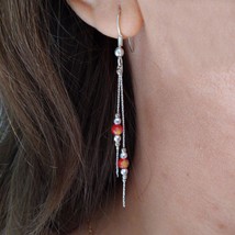 925 sterling silver murano glass earrings,crystal dangle earrings,orange... - $29.95