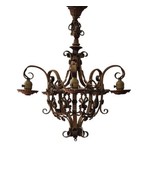 Antique Floral Art Deco Cast Wrought Iron 5 Light Chandelier Floral Gold - £193.88 GBP