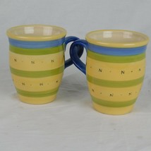 Pfaltzgraff Set of 2 Pistoulet Mugs Cup Coffee Tea Blue Stripe Jana Kolpen 14 oz - £7.79 GBP