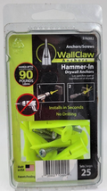WallClaw Drywall Hammer-In Wall Anchors 3/16&quot; X 2&quot; 90 Lb. Hold 25 Pk. No Drill - £10.98 GBP