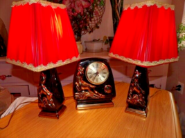 Vintage 1950&#39;s Howell Art Deco Vanity Set Lamps Clock - £110.37 GBP
