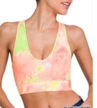 Zenana Large  Tie Dyed Mesh Lined Racer Back  Removable Padded Bra Yellow/Pink - £9.99 GBP