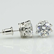 Solid 925 Sterling Silver Moissanite Set Crown Stud Earrings for Men, Women 8mm - £61.43 GBP