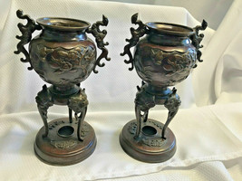 Set Of 2 Beautiful Ornate Vtg Asian Oriental Style Urn Incense Burners? - $199.95