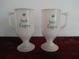 Vintage Federal Glass Milk Glass Irish Coffee Mugs Pedestal Shamrock Gol... - £18.63 GBP