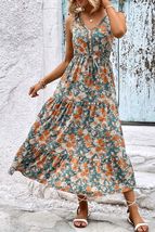 Perfee Floral V-Neck Tiered Sleeveless Dress - $35.02