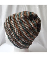 100% Natural Fiber (Superwash Merino) Brown/White/Green Beanie - Handmade  - $20.00