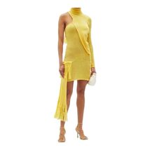 Thebe Magugu Roll Neck One Shoulder Wool Knit Yellow Dress Women's Mediu... - $128.24