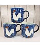 3 Otigiri Rooster Coffee Cups Blue White Splatters 12oz Farmhouse Made i... - $282.73 MXN