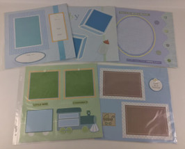 Scrapbook Lot Completed Pages 12x12 Baby Boy Train Teddy Blue Page Protectors - £27.02 GBP