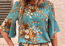 SHEIN LUNE Floral Print Flounce Sleeve Blouse Size Large NWOT - £9.66 GBP