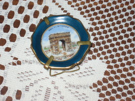 Limoges-Mini Souvenir Plate-Paris-Arc de Triomphe-Porcelain-Gold-Hanger-1.5&quot; - £11.01 GBP