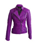 Purple Jacket Womens - Women's Asymmetrical Zip Padded Leather Motorcycle Jacket - $249.00