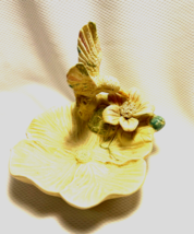 Ring Dish Trinkets Coins Soap Porcelain Bird Flower Pastels 4&quot; x 4&quot; Moth... - £15.81 GBP