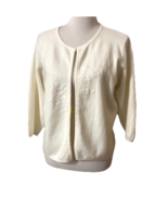 Liz Claiborne Embroidered Open Cardigan Ivory Sweater Sz L Soft Granny C... - $19.88