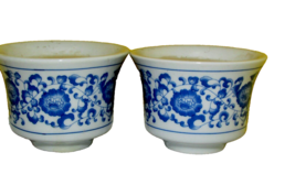 blue &amp; white ceramic 2" tall BOWL w/handmade CANDLE inside PRICE FOR BOT... - $11.40