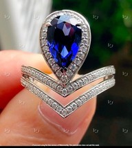 4.50Ct Pear Simulated Blue Sapphire Beautiful Wedding Ring 14K White Gold Plated - £58.50 GBP