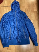 Kenneth Cole New York Mens Nylon Windbreaker Jacket Blue Hooded Full Zip... - $29.70