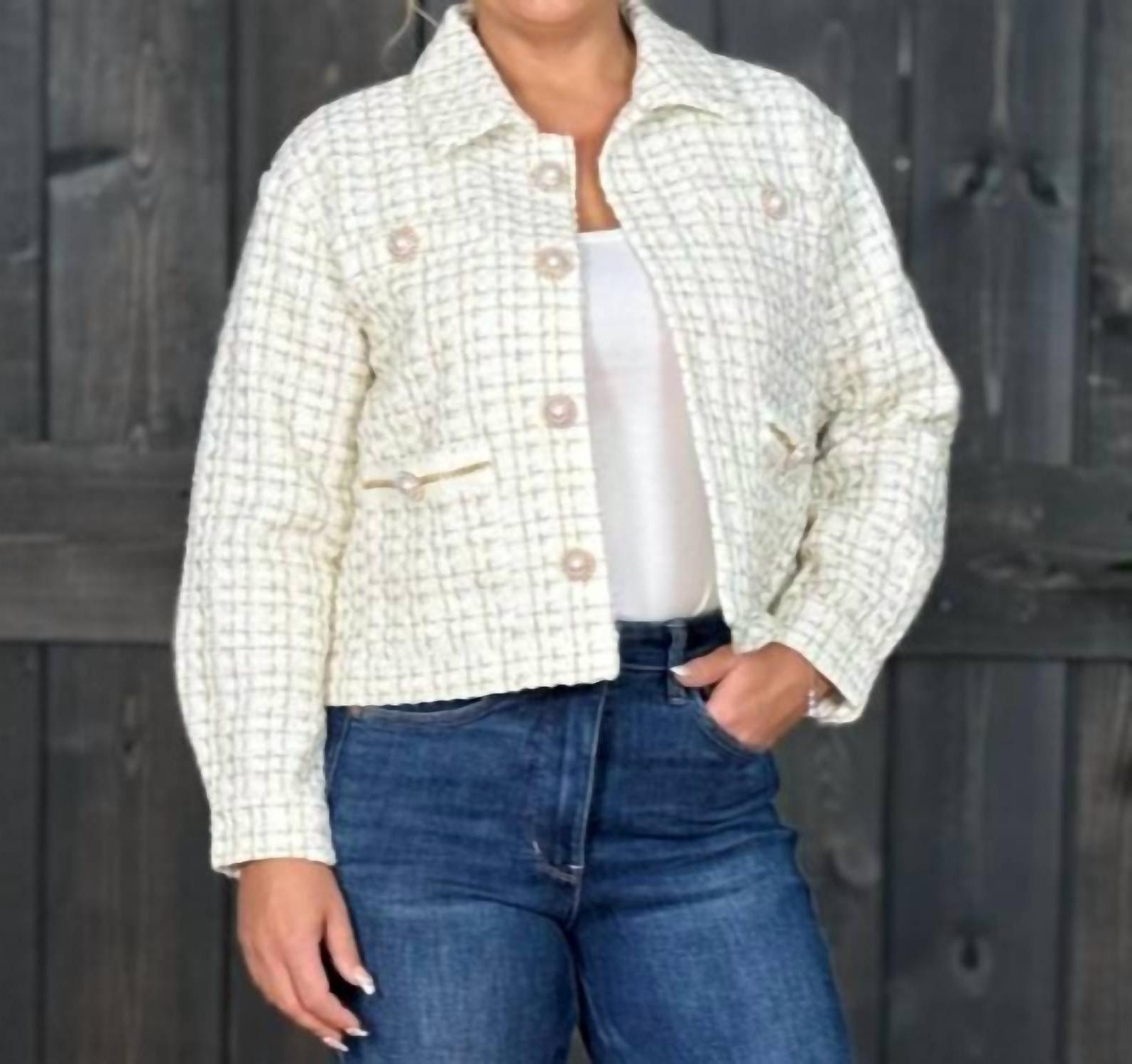 Simply Southern Ladies Who Lunch Jacket With Pearl Buttons Cream - $45.00