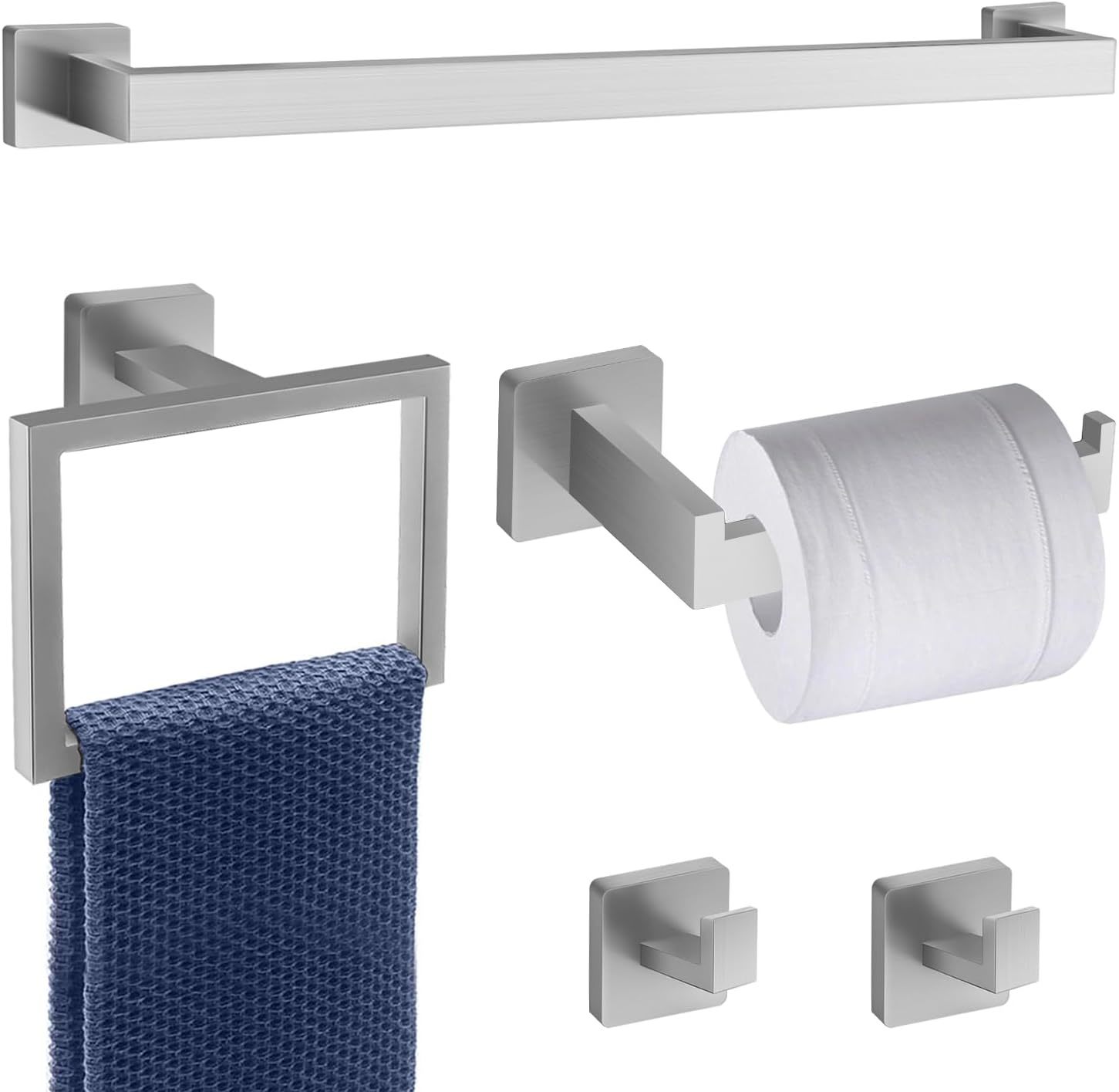 This 16-Inch Square, Wall-Mounted Stainless Steel Bathroom Towel Rack Se... - $51.98