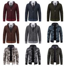 Men&#39;s Hooded Plush Plaid Knitting Drawstring Coat Sweater Warm Jacket Ou... - £24.81 GBP+