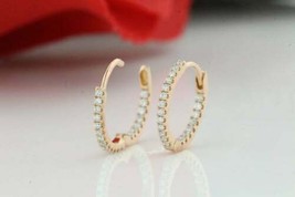 0.20Ct Round Simulated Diamond Hoop/Huggie Earrings 14K Yellow Gold Plated - £44.58 GBP