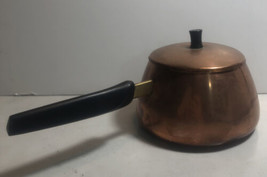 Copper Pot Mid Century Modern with Lid Brass Handle Perk Swiss Made Swit... - $20.53