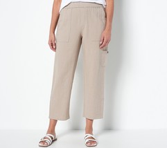 Susan Graver Pure Easy Linen Utility Crop Pant Flax, Tall Large - £23.73 GBP