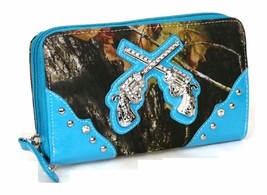 DH Camo Bling Rhinestone Gun Pistols Wallet Womens Western Zipper Wristlet Jp (B - $23.75