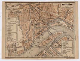 1900 ANTIQUE CITY MAP OF ROTTERDAM / HOLLAND / NETHERLANDS - $35.59 CAD