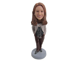 Custom Bobblehead Lady Wearing A Jacket Over Her Top With Silky Pants And Shoes  - £66.34 GBP