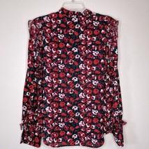 Ralph Lauren Red Floral Blouse Top Button Up Hidden Placket Sz L - $23.76