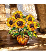 &quot;Sunflower Pot Stained Glass-Style Acrylic Suncatcher - 9.2in Vibrant Wi... - €23,16 EUR