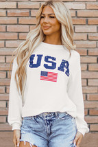 White USA Flag Corded Graphic Sweatshirt - $24.02