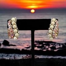 LEDO Clip On Earrings AB Pink Crystal Beaded White Washed Metal Vintage ... - £15.90 GBP