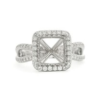 Cushion Halo Split Shank Diamond Engagement Ring Setting Mounting 14K White Gold - £1,736.14 GBP