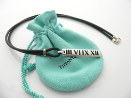Tiffany &amp; Co Silver Atlas Bar Surfer Necklace Rubber Cord 20 In Long Gift Pouch - £237.34 GBP