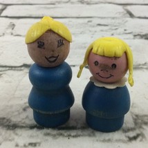 Fisher Price Little People Vintage ALL WOOD (plastic Hair) Mother Daught... - $14.84