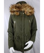 Forever 21 Army Green Jacket Womens M Faux Fur Collar Coat Hooded Milita... - €17,28 EUR