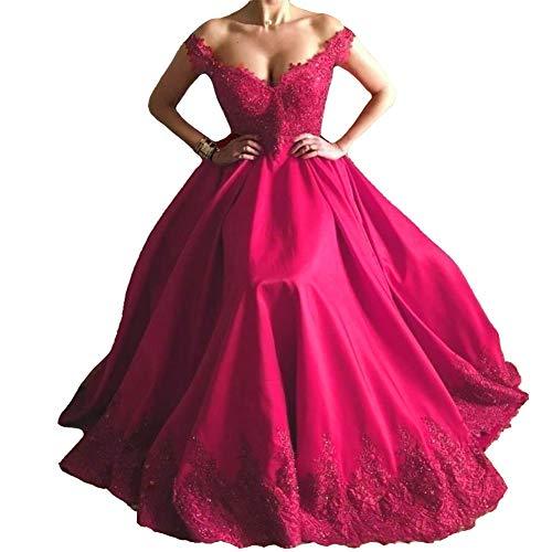Plus Size Beaded Lace Off The Shoulder Long Prom Evening Dresses Fuchsia US 22W